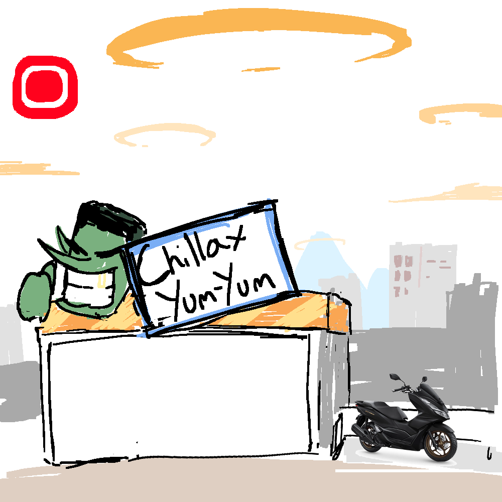 Shop front concept art with scooter