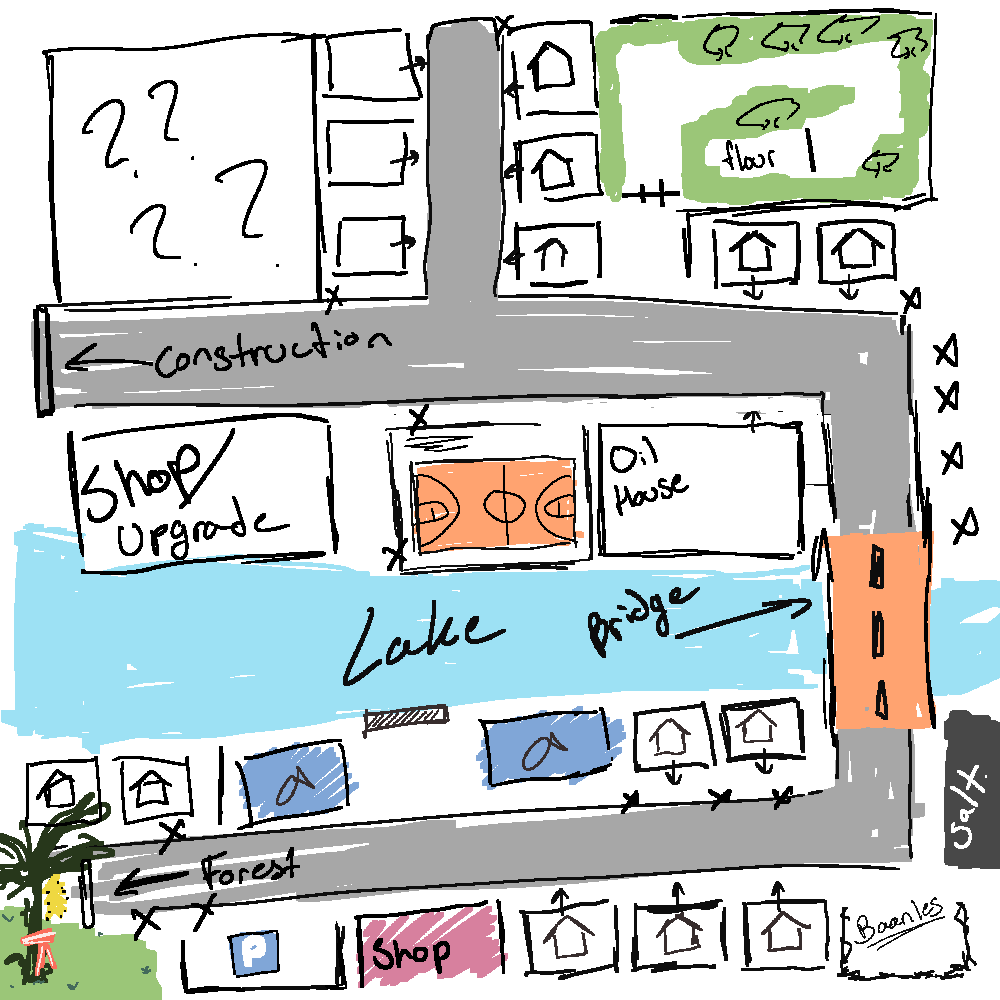 Hand-drawn map layout sketch