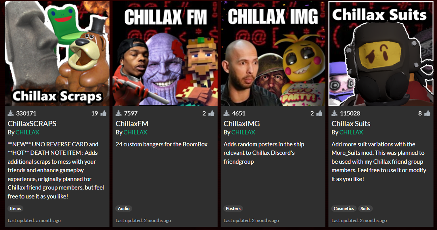 Thunderstore page showing ChillaxSCRAPS module launch